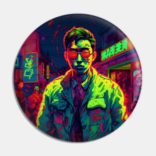 Asian Korean Zombie in eyeglasses Pin