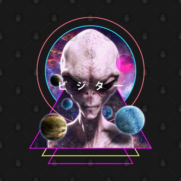 Alien Visitor Vaporwave Aesthetic Galaxy Outer Space Art With Japanese Kanji by Vaporwave