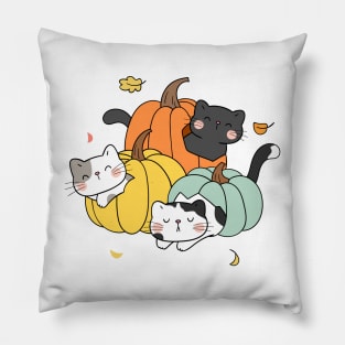 Festive Pumpkin Cats Pillow