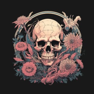 Dark Skull and Flowers T-Shirt