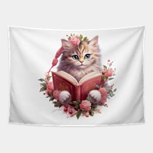 Pink Floral Christmas Kitten Tapestry