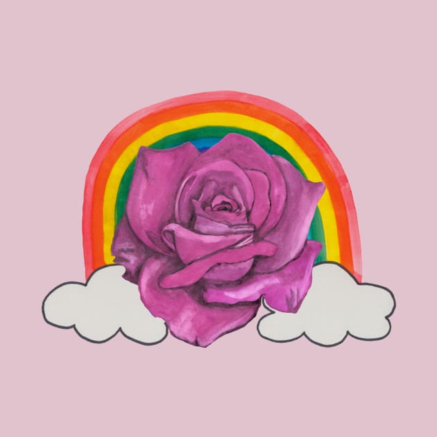 Pink rose with rainbow and clouds by deadblackpony