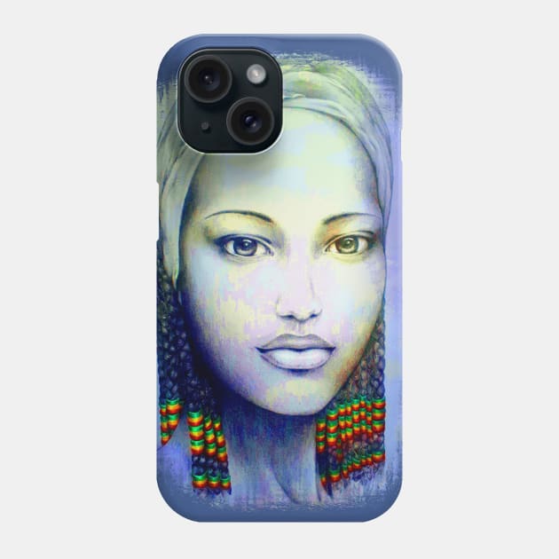 Creole African Girl Portrait Hand Drawing Phone Case by BluedarkArt