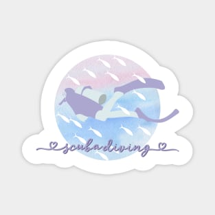 I Love Scuba Diving Pastel Purple Watercolor Aesthetic Magnet