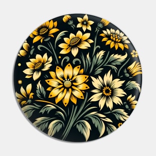 Yellow Floral Illustration Pin