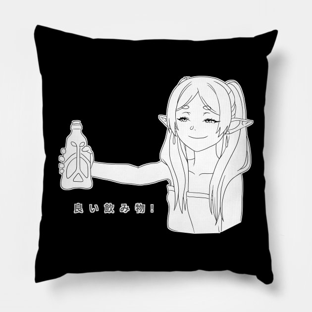 Frieren Drink - Black on White Pillow by estevom