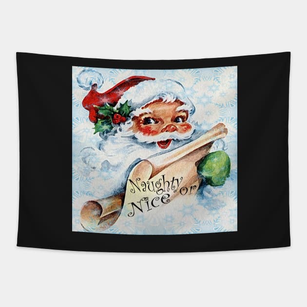 Christmas Vintage Santa Naughty or Nice List Gift Graphic Design, Many Products Available Tapestry by tamdevo1