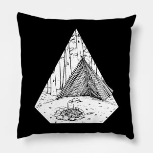 retro camping fire| into the woods camping Pillow