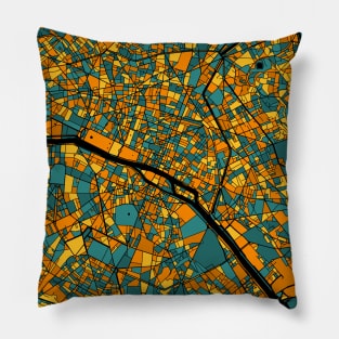 Paris Map Pattern in Orange & Teal Pillow