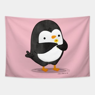 Penguin with a flower Tapestry