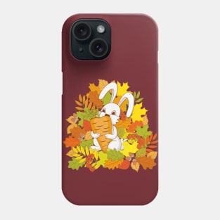 cartoon cute bunny keeping carrot into autumn foliage Phone Case