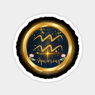 Aquarius  Gold  sign drifting in the galaxy with Lotus Magnet