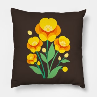 Yellow Buttercup Flowers Retro Boho Pillow