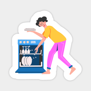 Hand Drawn "Woman On Dishwashing" Magnet