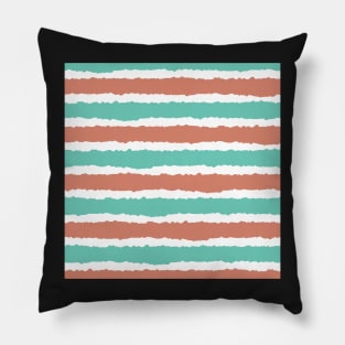 Sea Green Rust Orange Horizontal Stripe Seamless Pattern Pillow