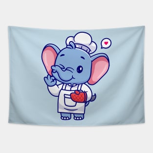 Cute Chef Elephant Cartoon Tapestry