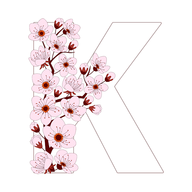 Colorful capital letter K patterned with sakura twig by Alina