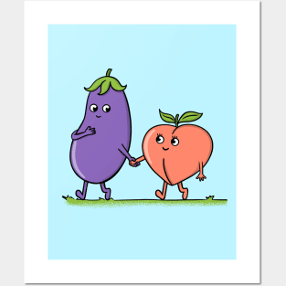 Peaches and Eggplants Emojis Pattern Art Print