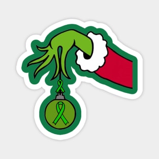 The Mean Green One holding a Awareness Ribbon Christmas ball (Green) Magnet