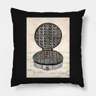 Waffle Iron Backpacking, Surrealist Kitchen Watercolor Painting Pillow