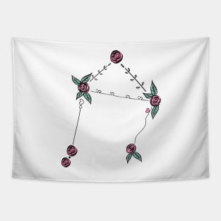 Libra Zodiac Sign Constellation Roses and Hearts Doodle Tapestry