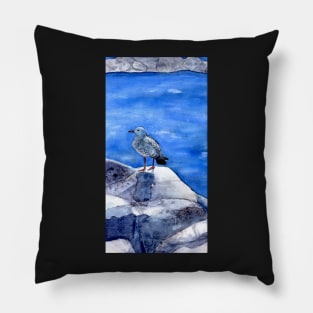 Seagull by the Ocean Watercolor Pillow