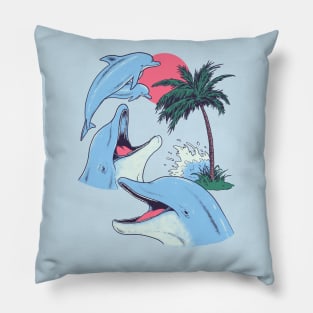 Four Dolphin Palm Tree Pillow