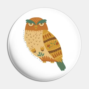 Autumn Folk Art Owl Pin