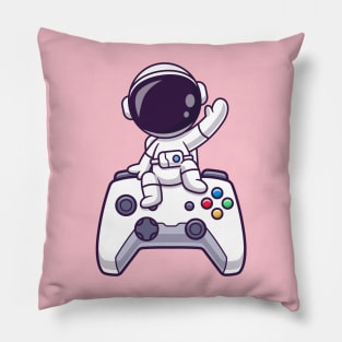 Cute Astronaut Sitting On Game Controller Cartoon Pillow