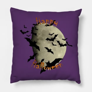 Happy Halloween Bats and Haunting Moon Pillow