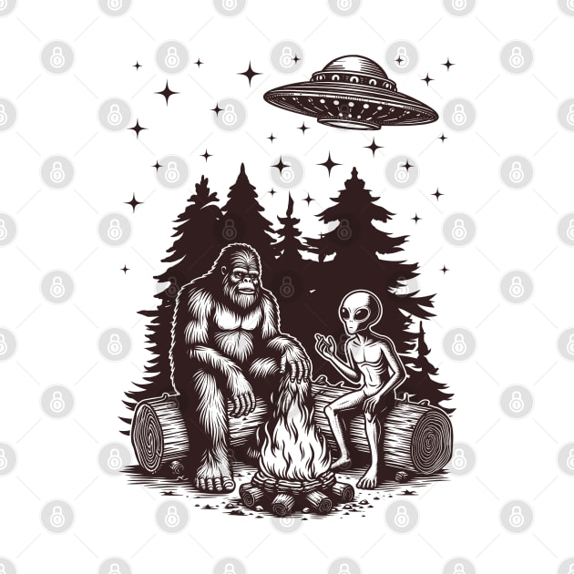 Bigfoot And Alien Camping by faagrafica