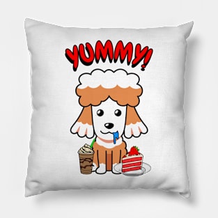 Cute brown dog is having coffee and cake Pillow