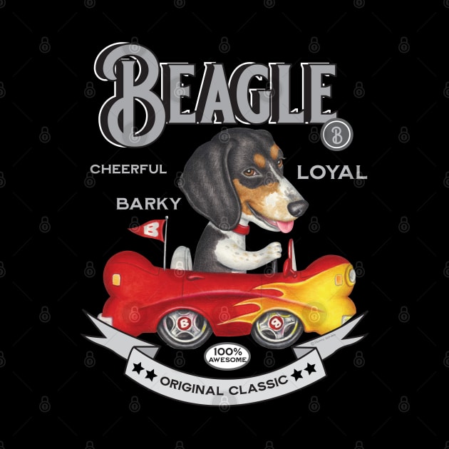 Tri-Color Beagle in Bone Flame Car by Danny Gordon Art