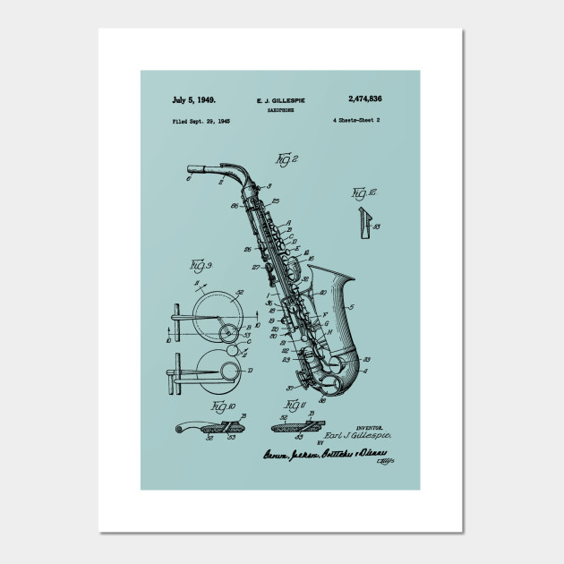 Saxophone Patent 1949 Saxophone Posters And Art Prints Teepublic Uk