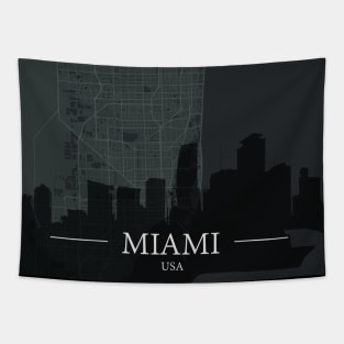 Miami City map with silhouette Tapestry