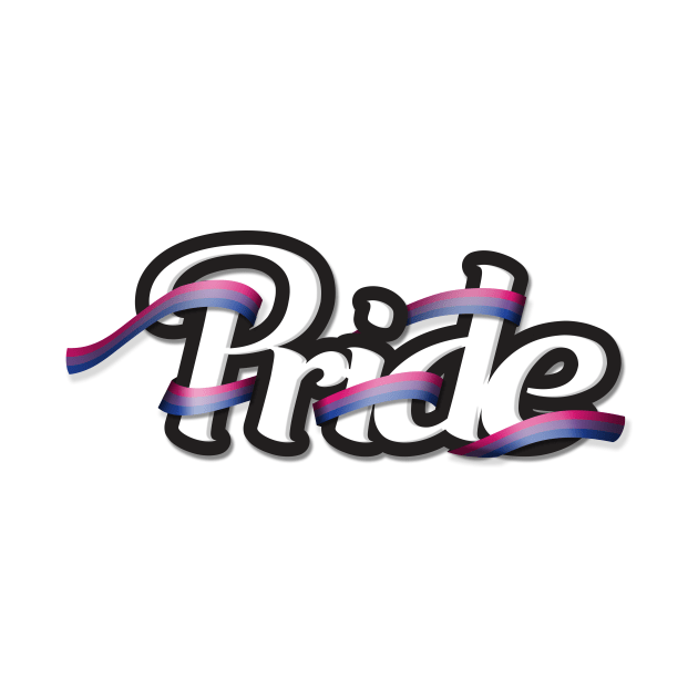 Bisexual pride flag colored ribbon wrapped around the letters of the word PRIDE by LiveLoudGraphics