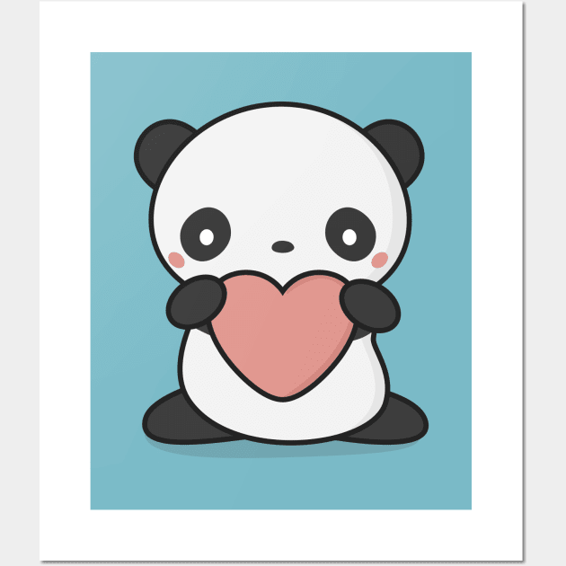 Cute Kawaii Panda With Heart Poster by kiwiprints