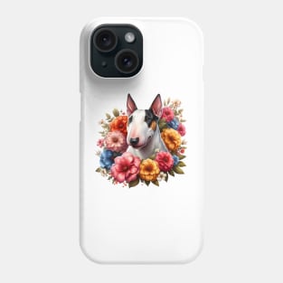 A bull terrier with beautiful colorful flowers Phone Case