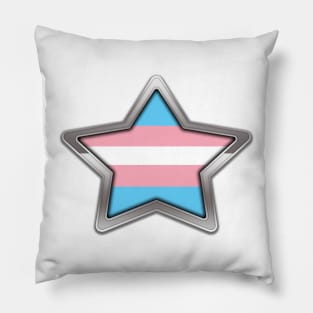 Large Transgender Pride Flag Colored Star with Chrome Frame. Pillow