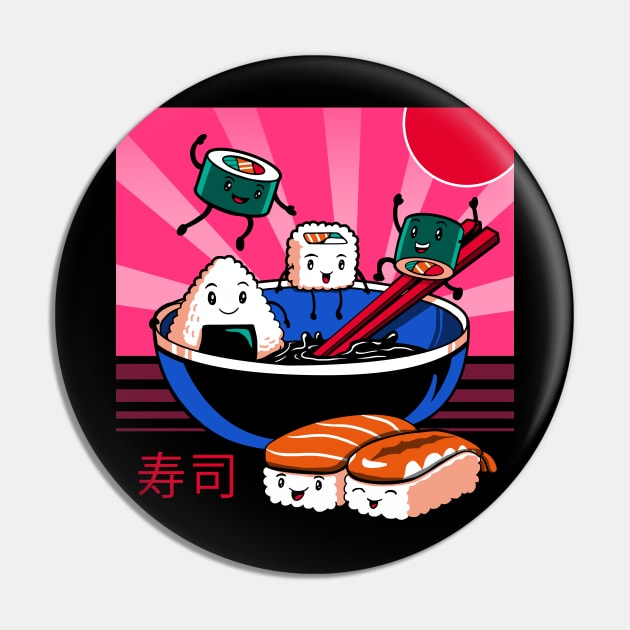 Sushi Retro Fun Pin by Vincent Trinidad Art