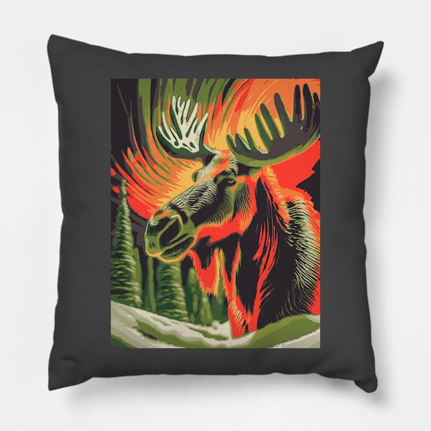 Moose in the Borealis Pillow by Midcenturydave