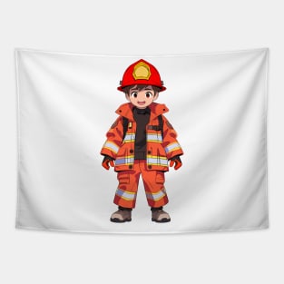 Happy Cartoon Firefighter Fire Man Tapestry