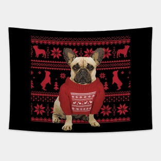 French Bulldog Frenchie and red Christmas sweater Tapestry