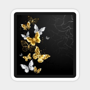 Gold and White Butterflies on black background Magnet