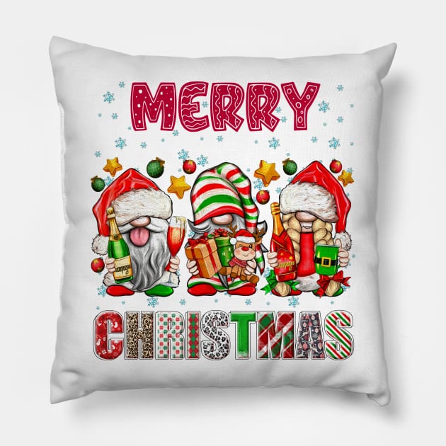 Merry Christmas Gnome Family Funny Xmas Tree Women Men Kids Pillow by JennyArtist