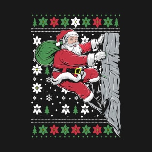 Funny Xmas Mountain climber Santa Rock Climbing Christmas T-Shirt