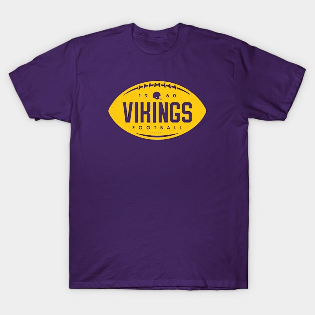 deadmansupplyco Vintage Football Shape - Minnesota Vikings (Yellow Vikings Wordmark) T-Shirt