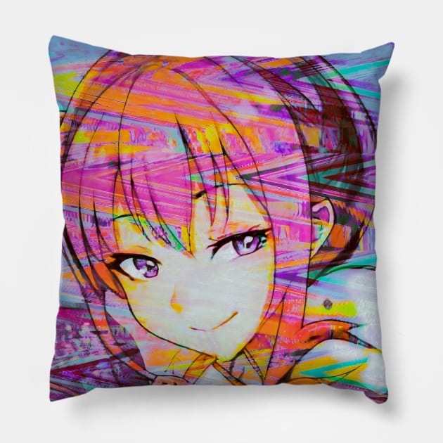 SASHA Anime Girl Glitchcore Pillow by raspberry-tea