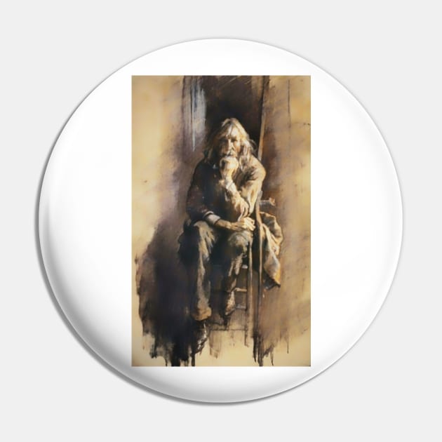 Old Man In Contemplation Pin by JimDeFazioPhotography