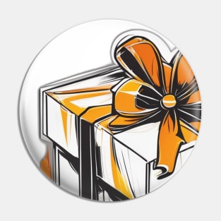 Vibrant Orange Bow Gift Box Design No. 1011 Pin